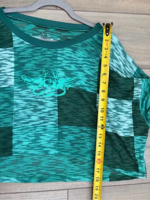 Boys Lie Green Checkered Light Knit Angel Wide Sleeve Cropped Sweater S thumbnail 8