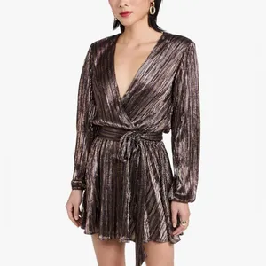 Ramy Brook Elise Metallic Wrap Mini Dress Gold Bronze NWT L thumbnail 4