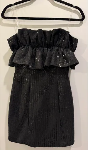 DO+BE Strapless Sequin Ruffle Detail Cocktail Mini Dress Black thumbnail 2