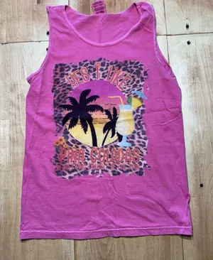 Comfort Colors Pink‎ Pina Coladas Tropical Leopard Graphic Tank Top Small thumbnail 1