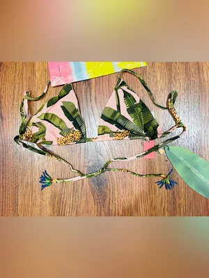 Farm Rio Banana Leaves Pink Triangle Bikini Top NWT Size S Tropical Swim thumbnail 5
