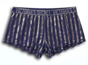Victorias Secret Navy Gold Metallic Stripe Scallop Pajama Shorts Small thumbnail 1