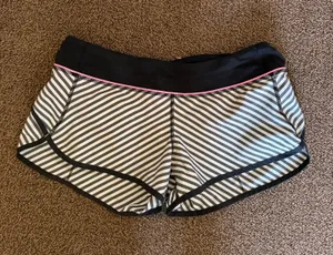 Black and White and Light Pink Striped Lululemon Speed Up Shorts 2.5' thumbnail 1