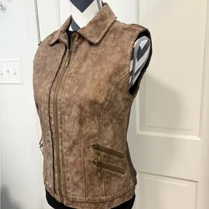 Montana Co Women’s Faux Leather Vest Brown Full Zip Vegan Western Bikercore Edgy thumbnail 2
