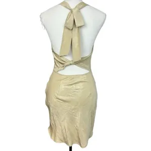 Zara Iridescent Satin Effect Mini Dress Draped Neck Open Back XS Gold Beige Y2K thumbnail 4
