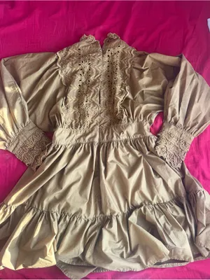 Chicwish Taupe Eyelet Tiered Long Sleeve Dress thumbnail 1