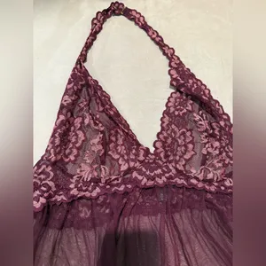 Victoria’s Secret Lace Halter Babydoll Lingerie in‎ Burgundy Size XL thumbnail 2