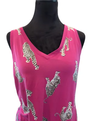 Joyspun Tiger Print Pajama Set Vibrant Loungewear Hot Pink Soft M/S Mix thumbnail 3