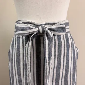 GAP Blue White Striped Linen Blend Wrap Midi Skirt Tie Waist Pockets Nautical thumbnail 4