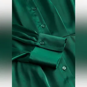 $75 NWOT H&M long sleeve emerald green satin dress L thumbnail 5