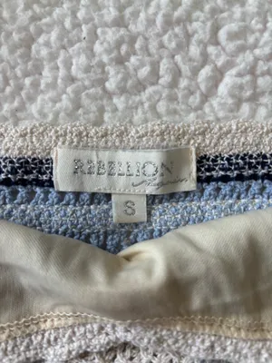 Rebellion Boho Y2K Geometric Crochet Crop Tank Cami Top Blue Cream Size Small thumbnail 6