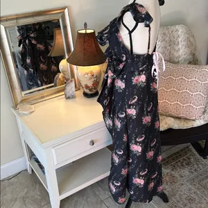 Love shack fancy cosmo rare black floral ruffle silk high low midi dress M L​​ thumbnail 6