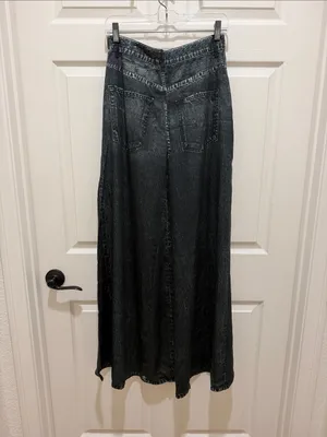 Elan Jessa Black Faux Denim Acid Wash Look Tencel Maxi Skirt Medium Gray Boho thumbnail 6