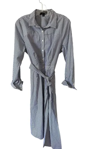 J. Crew Tie Waist Shirt Knee Length Dress Striped Navy Blue White Size 12 thumbnail 1