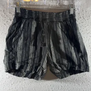 1548 |Briggs Linen Blend Boho Striped Smocked Waist Casual Shorts Black Women XS thumbnail 1