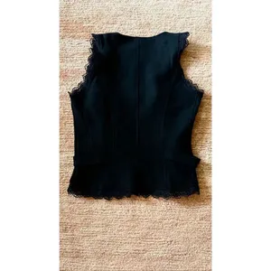 Black Lace Trim Corset Style Vest Soft Velvety Feel Size S thumbnail 8