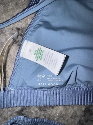 aerie Ribbed Light Blue Triangle Bikini thumbnail 5