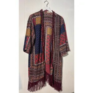 Altar'd State Fringe Kimono Cardigan Women's M/L Boho Patchwork Open Front thumbnail 2