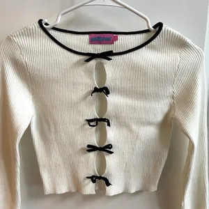 Edikted Bow Front Top Womens Small White Coquette Balletcore Ribbed‎ Long Sleeve thumbnail 4