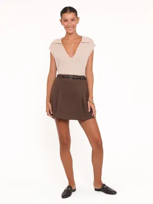 NWT Petal & Pup Cassia Belted Aline Skirt in Chocolate Brown Size 6 thumbnail 2