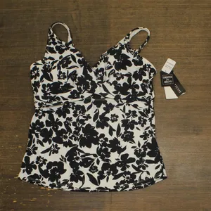NWT Island Escape Monterey V-Neck Tankini Swim Top N760933 Black / White 14 thumbnail 3
