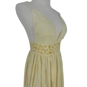 Fanm Mon NWT Ruzgar Light Yellow Embroidered Cotton Maxi Dress‎ XS thumbnail 8
