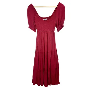Abercrombie & Fitch Burgundy Red Smocked Puff Sleeve Slit Maxi Dress Size XS thumbnail 3