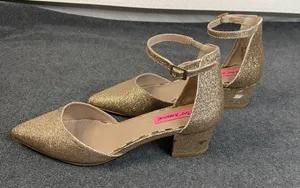 Betsey Johnson Heels Womens Gold Glitter Sz 6 Ankle Strap Pointed Toe Pump *Flaw thumbnail 3