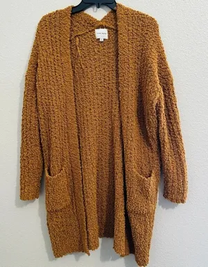 Pink Rose Rusty Orange Sherpa Soft Open Cardigan Size Medium‎ thumbnail 1