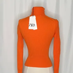 NWT!! ZARA Ribbed Turtleneck Sweater Bright Orange Fitted Knit Cropped Small thumbnail 11