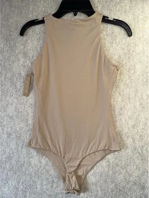 SKIMS Fits Everybody High Neck Bodysuit Clay Beige Thong Size Small thumbnail 3