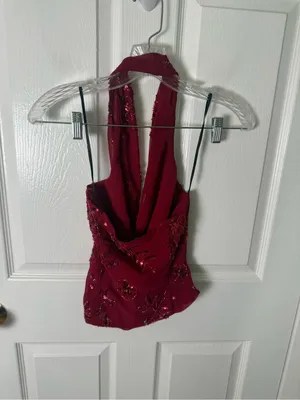 Princess Polly Twilight Zone Beaded Cowl Neck Top Red 0 thumbnail 5