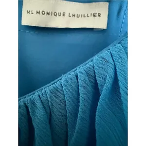 Blue Pleated Maxi Dress Tie Shoulder Formal Gown NWOT Size Small thumbnail 3