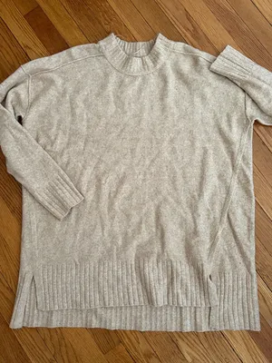 Free People Heather beige melange Crewneck Sweater oversized 3/4 sleeve S thumbnail 1