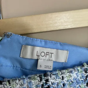 LOFT Tweed Plaid A-Line Mini Skirt 6 Blue Women Crest Button Metallic thumbnail 4