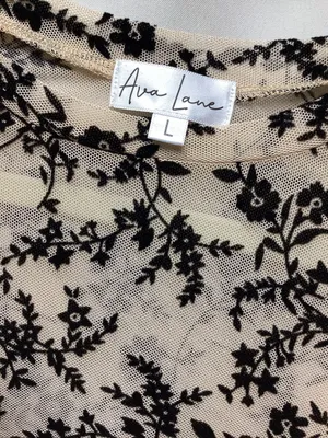 Ava Lane Beige and Black boho chic floral mesh layering top size Large thumbnail 4