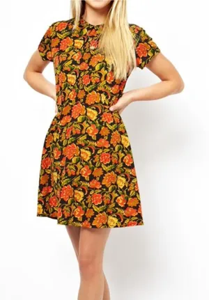 ASOS Floral Skater Mini Dress‎ Sz 6 thumbnail 1