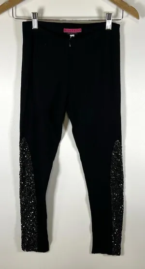 Alice + Olivia Black Sequin Accent Slim Fit Ponte Pants Size‎ 4 Waist Designer thumbnail 1