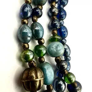Blue green silver tone multi strand vintage necklace thumbnail 7