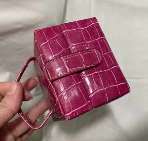 Pink Faux Croc Travel Jewelry Box Case Organizer Ring Holder Mirror Compact thumbnail 1