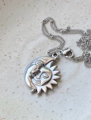 Handmade stainless steel whimsical vintage boho style sun & moon necklace🌛🌞 thumbnail 6