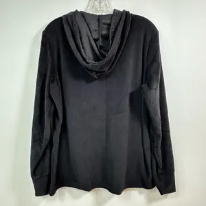 Glitterscape Black Velour Rhinestone Zip Up Hoodie Heart Zipper Pull Large thumbnail 2
