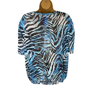 Chico’s Zebra Burnout Blouse Sheer Keyhole Neck Blue 3 thumbnail 2