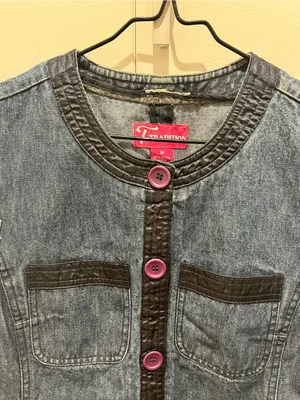 Tradition Dark Blue Denim Sleeveless Vest with Purple Buttons new with tag thumbnail 5