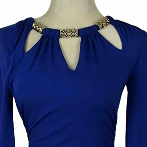 Cache Bodycon Dress Womens XS Blue Studded Keyhole Ruched Vintage‎ Long Sleeve thumbnail 2