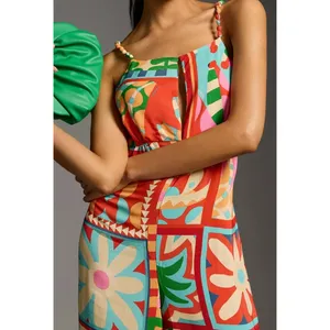 Farm Rio Anthropologie Cutout Halter Jumpsuit Med Brazilian Tropical Bold Print thumbnail 3