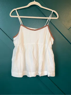 Treasure & Bond Peplum Cami with Brown Trim Babydoll Cotten Top thumbnail 3