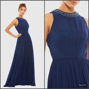 NWT Mac Duggal 55147 Navy Bejeweled Neckline Pleated Chiffon Gown MISMARKED SIZE thumbnail 2