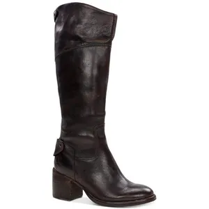Dark Brown Red Leather Loretta Tall Knee High Riding Heeled Boots thumbnail 3