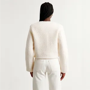 NWT Abercrombie & Fitch Cream Boucle Fabric Gold Button Blazer thumbnail 4